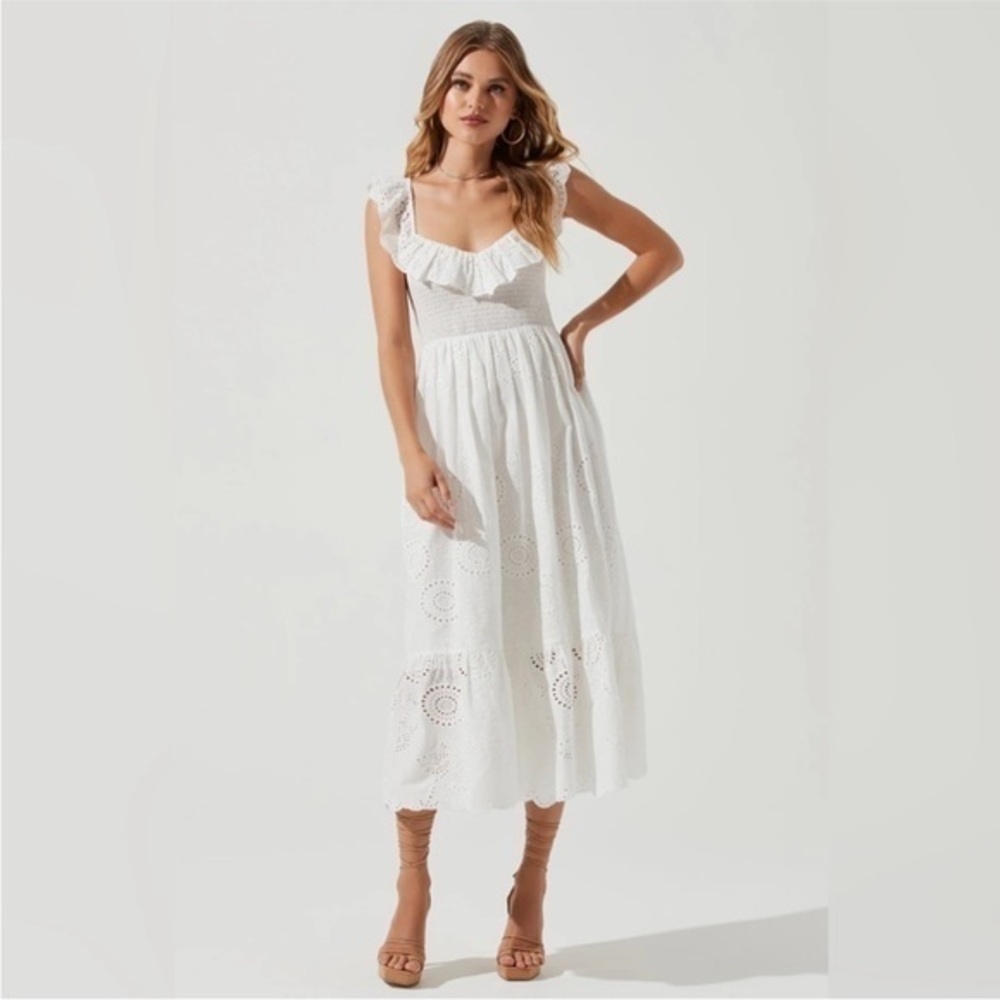 Astr White Ruffled Pleated Maxi Dress